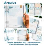 ARQUIVO COMBO 8 Agendas 2027 e Permanente COM VERSÍCULOS e SEM VERSÍCULOS Floral Azul (Bicho Papel)