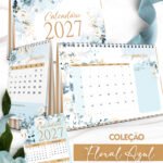 Arquivo Kit Calendários 2027 Coleção Floral Azul (Bicho Papel)