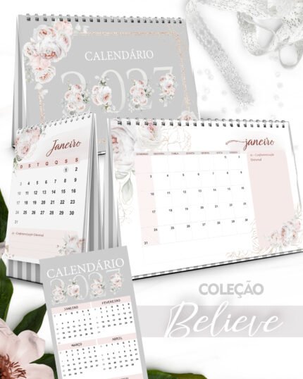 Arquivo Kit Calendários 2027 de Mesa A5 A6 e Calendário Marca Página Believe (Bicho Papel)