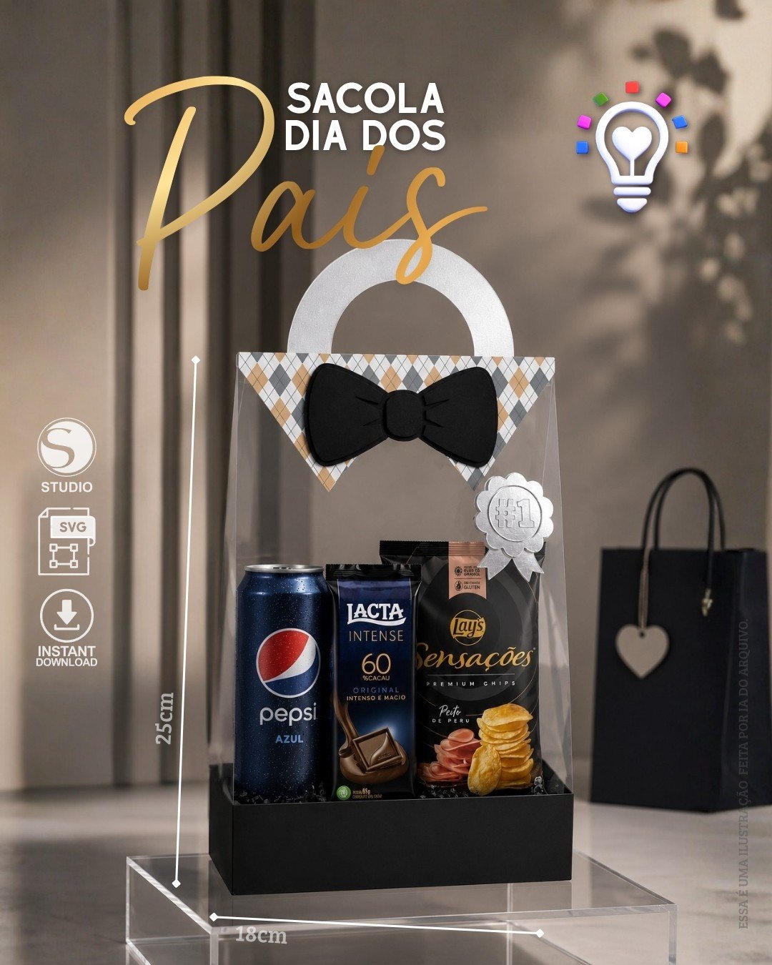 PRETA Molde Caixas Sacolas Preta - Dia Dos Pais - Imagem 1