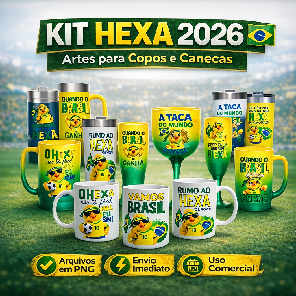 Copa do Mundo 2026 Brasil PNG para Sublimação em Canecas (Tema Hexa) - Imagem 9