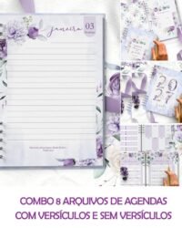 Combo 8 Agendas 2027 e Permanente Com Versículos e Sem Versículos Violeta