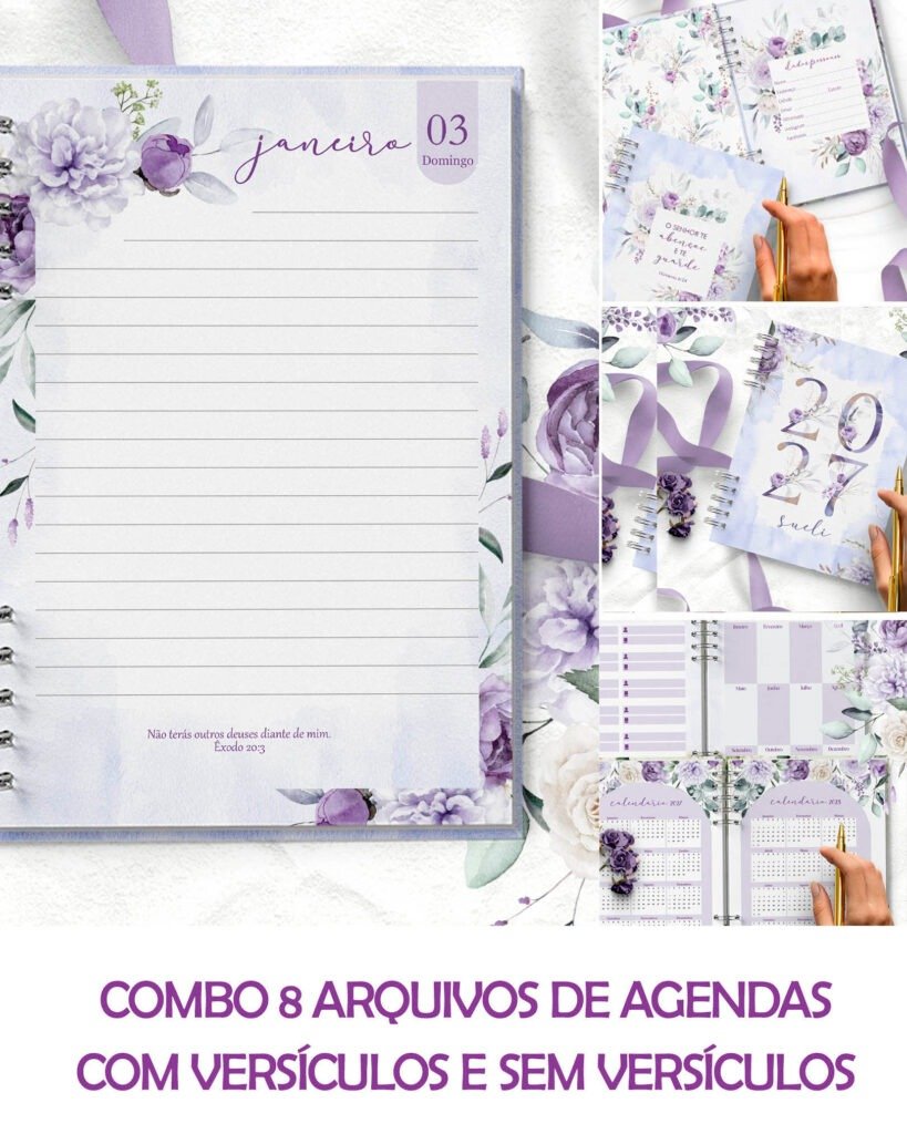 COMBO 8 Agendas 2027 e Permanente COM VERSÍCULOS e SEM VERSÍCULOS Violeta Combo 8 Agendas 2027 e Permanente Com Versículos e Sem Versículos Violeta - Imagem 1