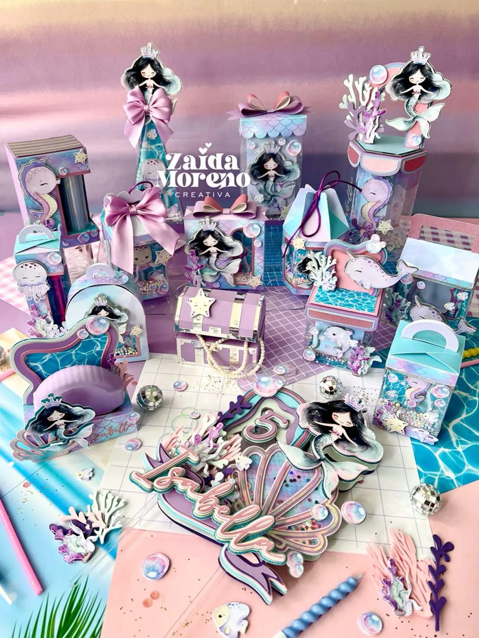 Coleção Subaquática_ Kit para Barra de Chocolate_ Caixas para Festas.jpg Sereia – Kit Festa Pronta - Imagem 1