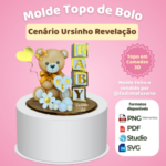 Topo de Bolo Cenário Chá Revelação Ursinho Marrom