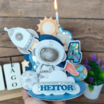 Topo de Bolo Vela 3D Astronauta