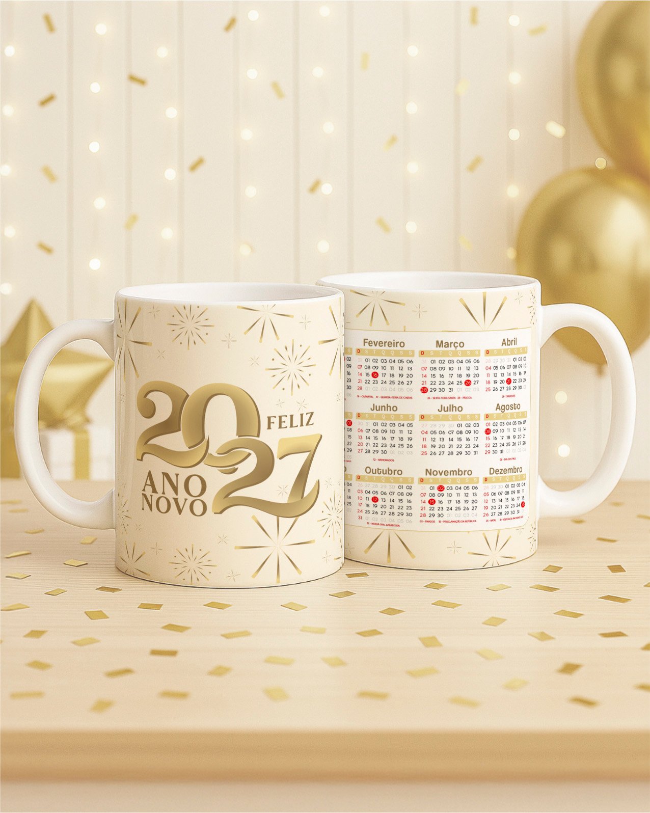 01 Pacote de Artes Canecas Calendário 2027 Ano Novo - Imagem 1