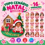 Topo de Bolo Cenário Natal Casinha 3D
