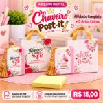 Chaveiro Post-it (Alfabeto completo + 5 estampas)