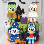 Topo de Bolo Bluey e Amigos Halloween 3D