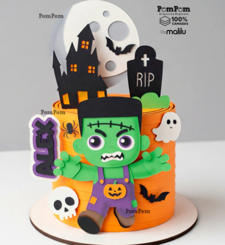 Topo de Bolo Frankenstein Baby Halloween 3D (1) Topo de Bolo Frankenstein Baby Halloween 3D - Imagem 1