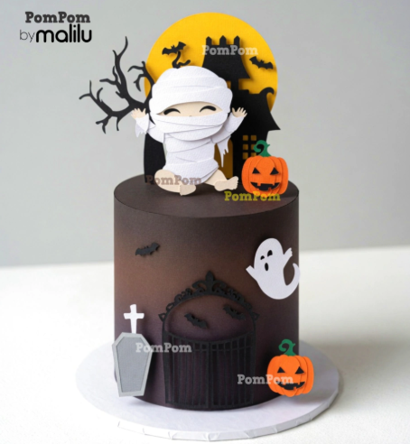 Topo de Bolo Múmia Baby Halloween Mesversário 3D. (1) Topo de Bolo Múmia Baby Halloween Mesversário 3D - Imagem 1