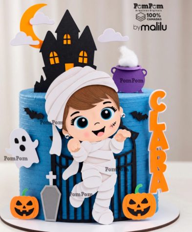 Topo de Bolo Múmia Menina Halloween Mesversário. (1) Topo de Bolo Múmia Menina Halloween Mesversário - Imagem 1