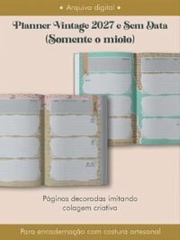 Planner Vintage Verde-Água 2027 e sem data Costura