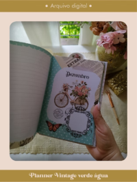 Planner Vintage Verde-Água 2027 e sem data Costura - Imagem 4