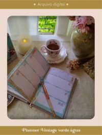 Planner Vintage Verde-Água 2027 e sem data Costura - Imagem 5