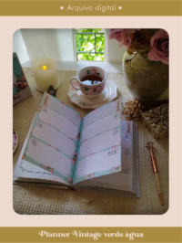 Planner Vintage Verde-Água 2027 e sem data Costura - Imagem 2